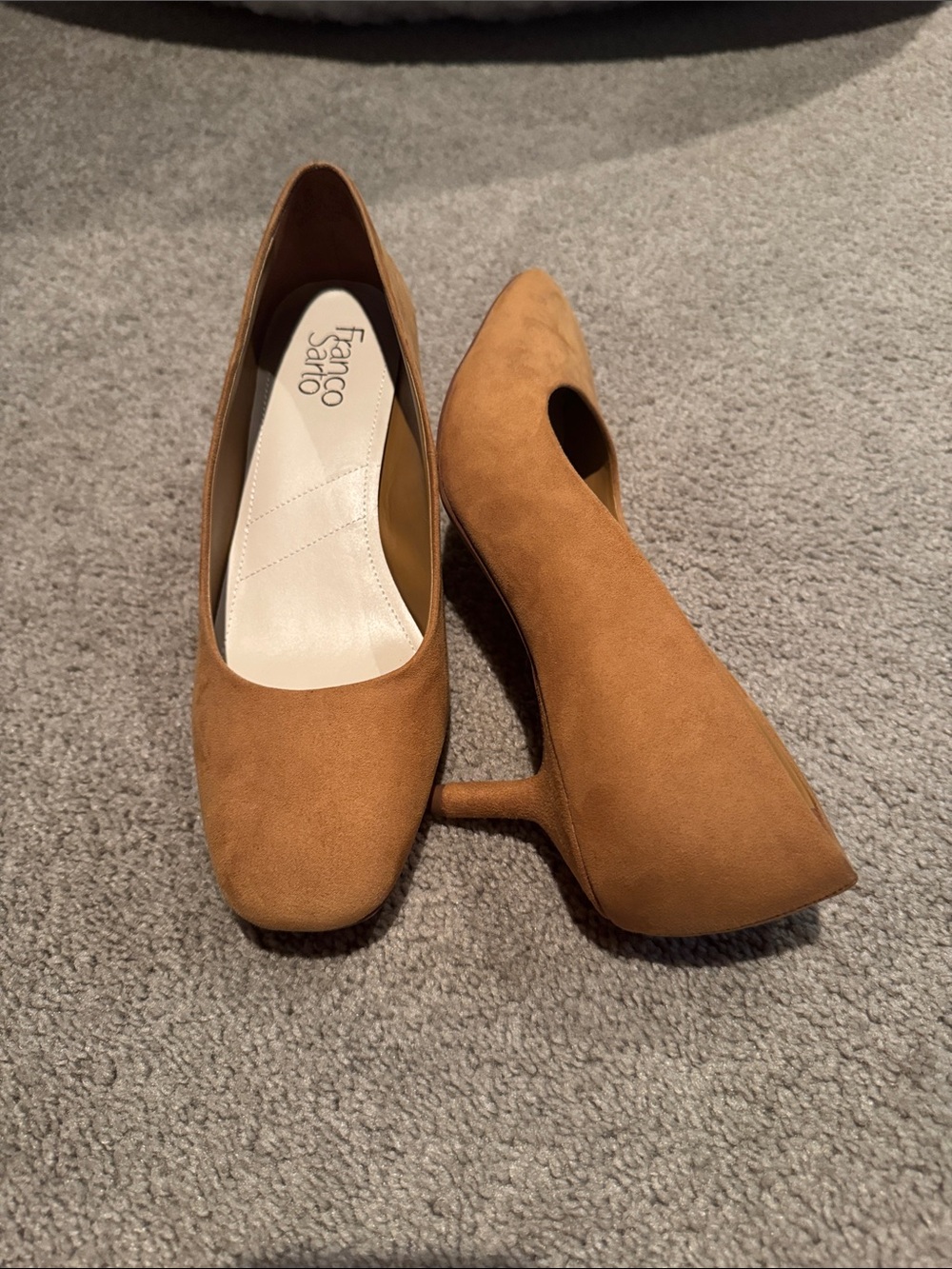Franco Sarto Tan Suede Mid-Heel Pumps